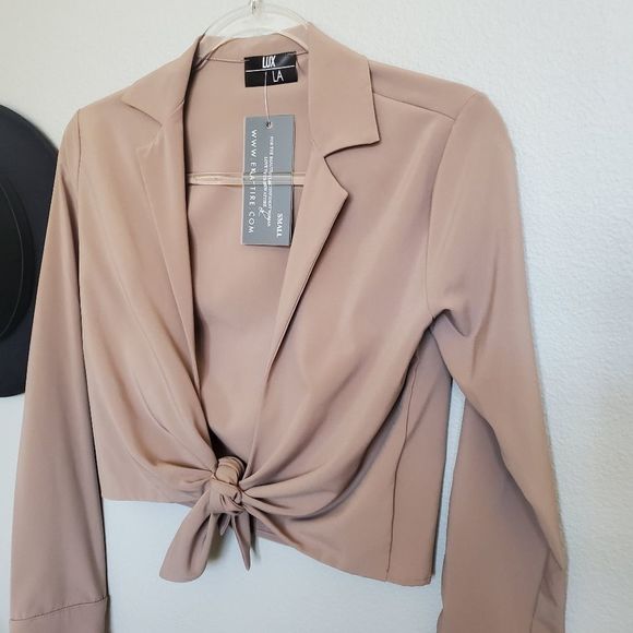 NWT Tan Collar Tie Blazer Blouse - Picture 2 of 4